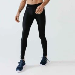 Kalenji Laufhose Lang Tights Atmungsaktiv Dry Herren Schwarz